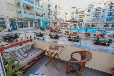 View (from property/room), Balcony/Terrace, Pool view, Swimming pool