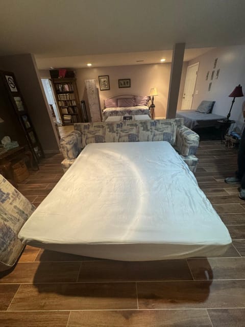 Bed, Living room, Seating area