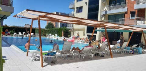 Patio, Pool view, Swimming pool, sunbed