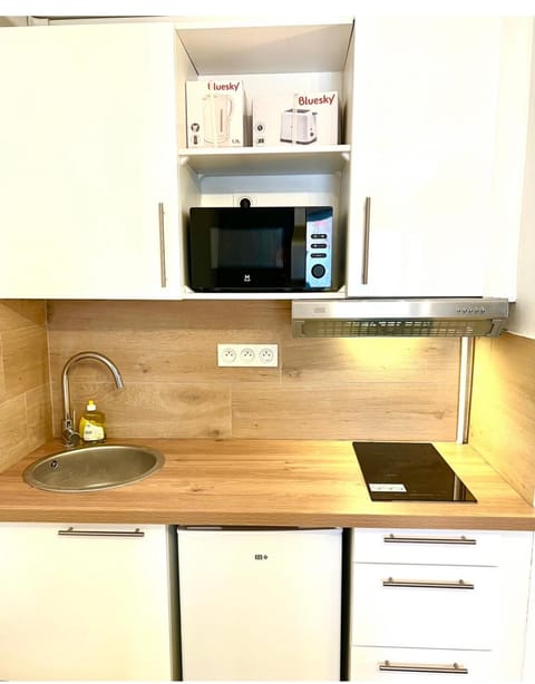 Kitchen or kitchenette, minibar, stove