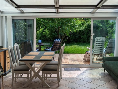 Patio, Spring, Day, Garden, View (from property/room), Balcony/Terrace, Living room, Seating area, Dining area, Garden view