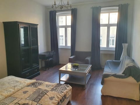 Bed, Living room, Seating area