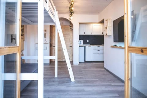 Bed, TV and multimedia, Kitchen or kitchenette, Bedroom, bunk bed