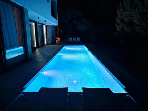 Night, Pool view, Swimming pool, Swimming pool