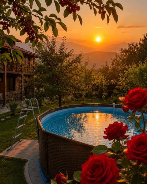 Mountain view, Swimming pool, Sunset