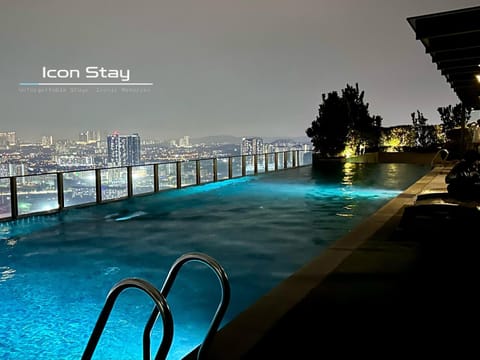 Night, View (from property/room), Pool view, Swimming pool