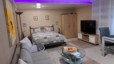 Bed, TV and multimedia, Seating area, wardrobe