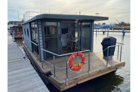 Hausboot Fjord Vela mit Biosauna in Barth Docked boat in Mecklenburg-Vorpommern, Germany