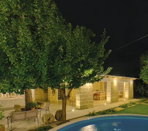 Property building, Night, Garden, Swimming pool