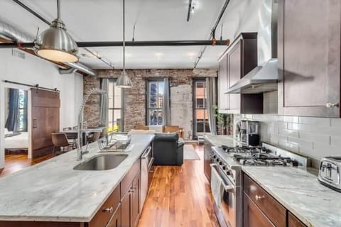 Kitchen or kitchenette, dishwasher, oven, stove
