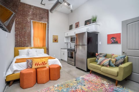 Bed, TV and multimedia, Kitchen or kitchenette, Living room, Photo of the whole room, Seating area, Dining area, Bedroom, minibar, pet friendly, stove, wardrobe