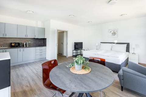 Bed, Kitchen or kitchenette, Photo of the whole room, Bedroom, minibar, stove