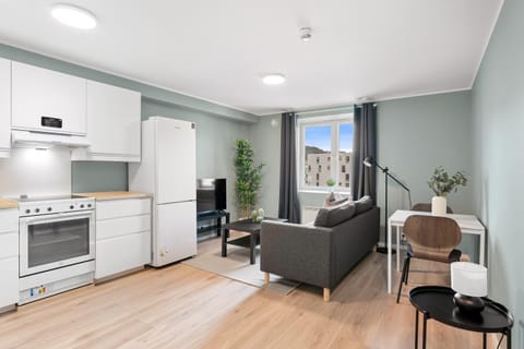 Kitchen or kitchenette, Living room, Seating area, Dining area