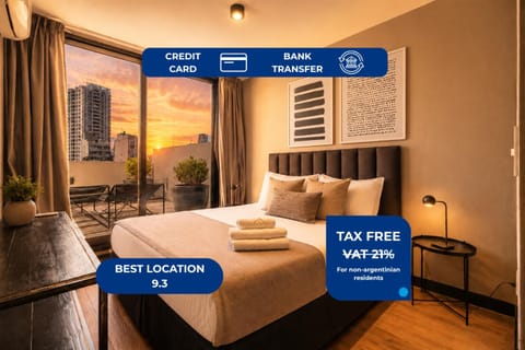 Bed, Property logo or sign, Photo of the whole room, Logo/Certificate/Sign, Bedroom, Text overlay, Certificate/Award, air conditioner