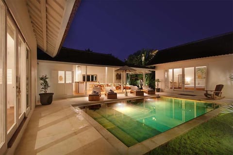 Property building, Night, Swimming pool