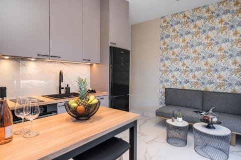 Kitchen or kitchenette, stove