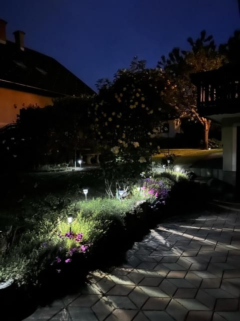 Property building, Night, Garden, Garden view