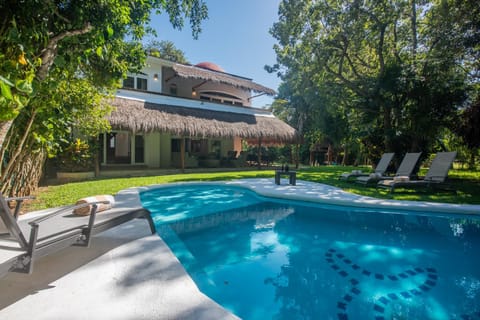 Property building, Patio, Garden, Swimming pool, sunbed