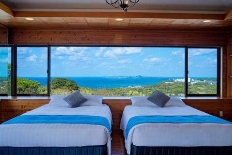 Bed, Natural landscape, Bedroom, Sea view