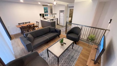Kitchen or kitchenette, Living room, Seating area, Dining area