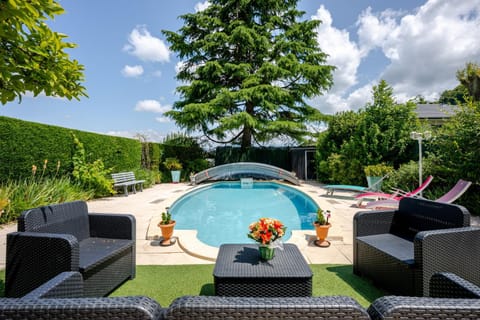 Property building, Living room, Swimming pool