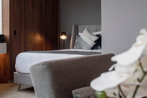 Bed, wardrobe