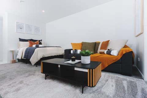 Bed, Living room, Seating area, Bedroom