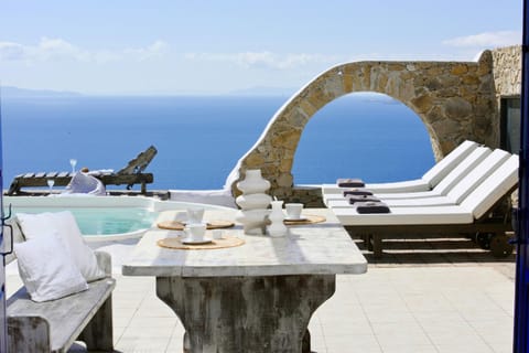 Patio, Day, Natural landscape, View (from property/room), Balcony/Terrace, Seating area, Pool view, Sea view, Swimming pool, sunbed, towels