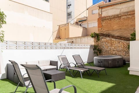 Property building, Patio, Day, Hot Tub, View (from property/room), Balcony/Terrace, Balcony/Terrace, Seating area, sunbed