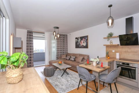 Kitchen or kitchenette, Living room, Seating area