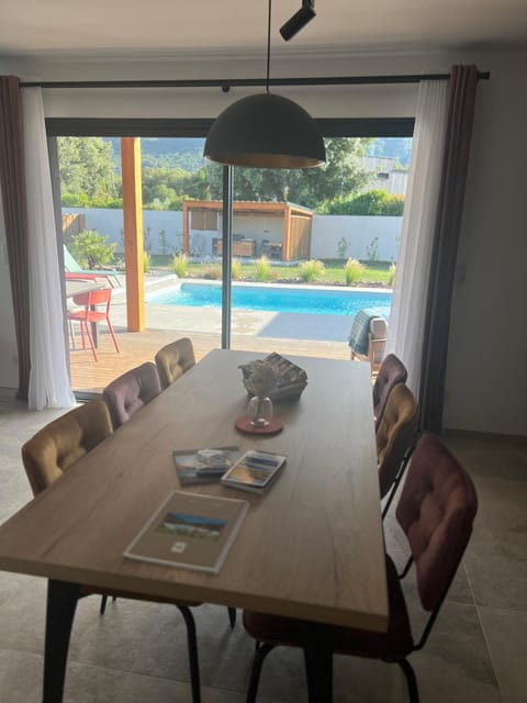 Patio, Living room, Seating area, Dining area, Pool view, Swimming pool, sunbed