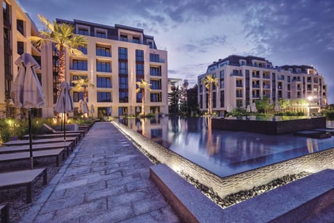 Property building, Night, Swimming pool