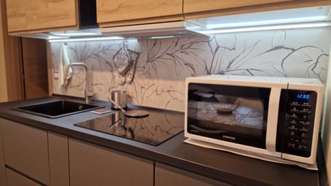 Kitchen or kitchenette, stove