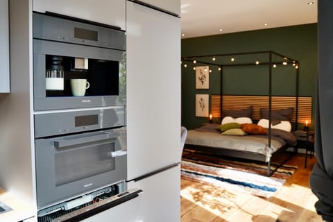 Bed, TV and multimedia, Coffee/tea facilities, Kitchen or kitchenette, Photo of the whole room, Bedroom, oven