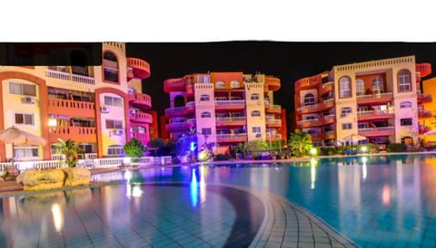 Property building, Night, Swimming pool