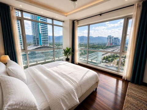 Bed, Natural landscape, Bedroom, City view, Mountain view