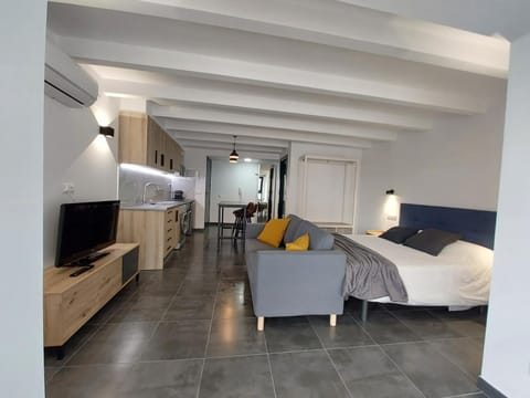 Communal lounge/ TV room, Bed, TV and multimedia, Kitchen or kitchenette, Living room, Photo of the whole room, Seating area, Evening entertainment, Bedroom