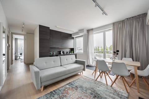 Kitchen or kitchenette, Living room, Seating area, Dining area