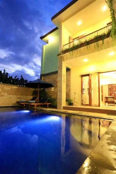 Property building, Night, Pool view, Swimming pool