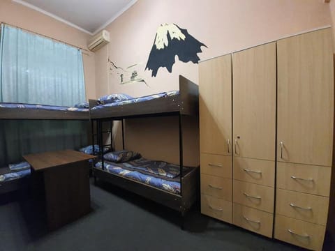 Bed, Photo of the whole room, Bedroom, bunk bed, microwave, wardrobe