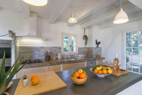 Kitchen or kitchenette, stove