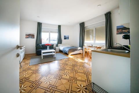 Kitchen or kitchenette, Living room, Photo of the whole room, Seating area, Bedroom