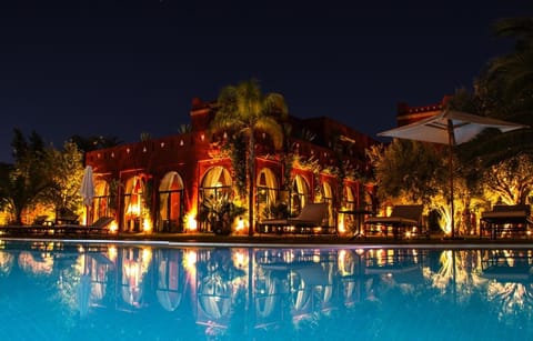 Property building, Night, Swimming pool