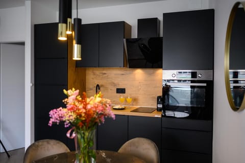 Kitchen or kitchenette, dishwasher, oven, stove