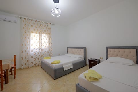 Bed, Photo of the whole room, Bedroom, towels, air conditioner