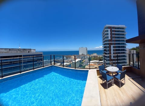 Property building, Balcony/Terrace, Pool view, Sea view, sunbed