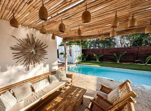 Patio, Natural landscape, Garden, Seating area, Pool view, Swimming pool