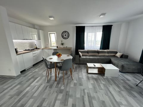 Kitchen or kitchenette, Living room, Seating area, Dining area