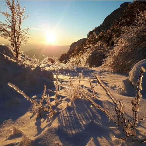 Natural landscape, Winter, Mountain view, Sunset