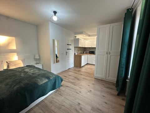 Bed, kitchen